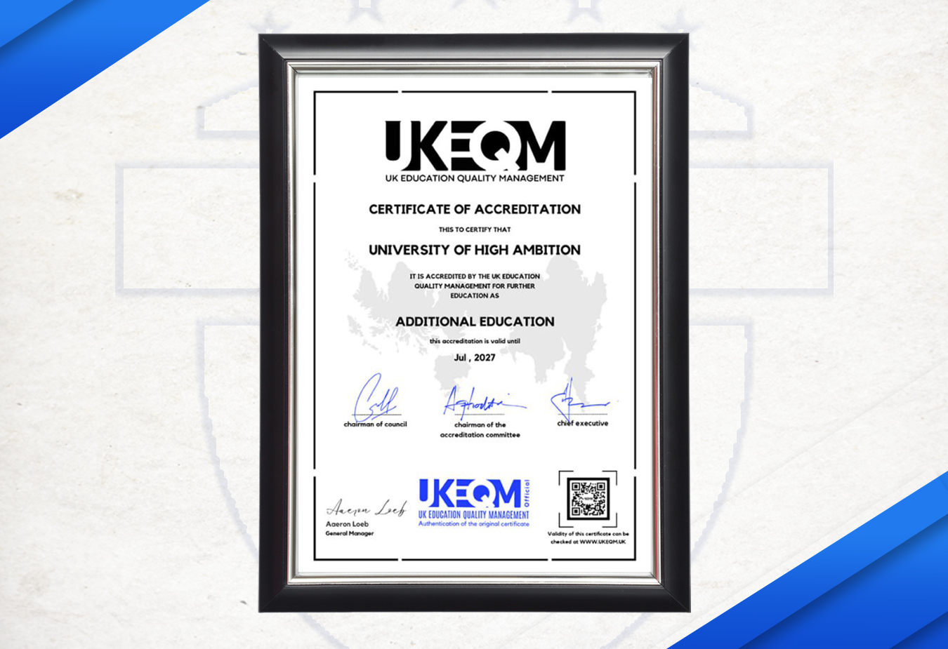 اعتماد UKEQM البريطاني لجامعة UHA.